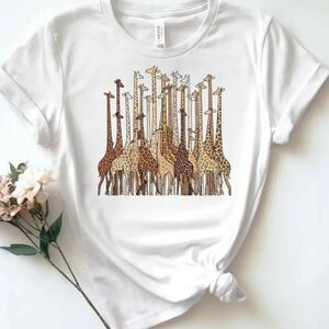 White T-Shirt with Giraffe Print Quality Soft Cotton Unisex Women’s Plus Size XL